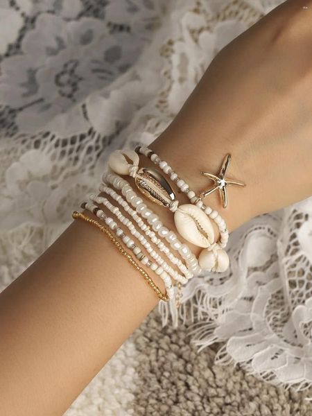 Pulsera colgante de estrella de mar de aleación de concha Natural con cuentas de arroz de cristal estilo bohemio para mujer