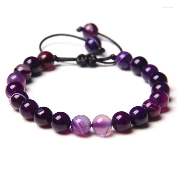 Bracelet en pierre naturelle violette pour femmes, perles d'agates et d'améthystes tressées, longueur de corde réglable, cadeaux mystérieux et élégants