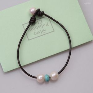 Strand Femmes Perles Blanches Bracelet Bracelets Pour Véritable Cordon En Cuir Bijoux À La Main Filles Bleu Perlé Bracelet