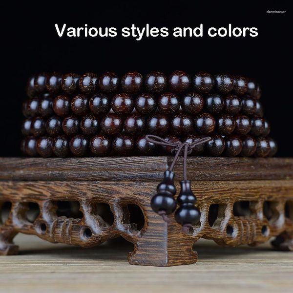 Bracelet de perles en bois de santal, bois d'agar rouge, fleur jaune, bois de poire, perles de bouddha, 8mm, accessoires pour hommes