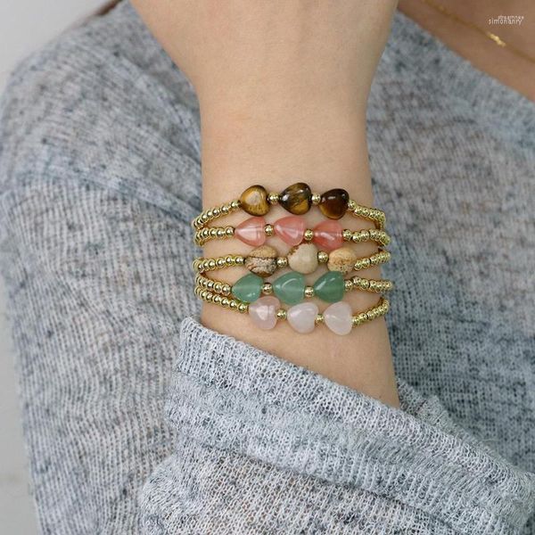Bracelet d'amitié en perles en forme de cœur tissé à la main Bracelets extensibles de pierres semi-précieuses multicouches bohémiennes vintage faites à la main