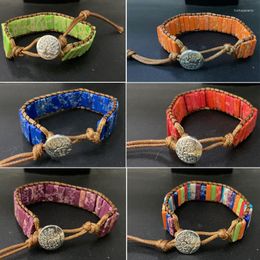 Strand Woven Wrap Bracelets Avec Perles De Tube De Pierres Précieuses Naturelles Chakra Turquise Pierres Hommes Femmes Déclaration Boho Bijoux Faits À La Main