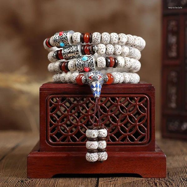 Strand Xingyue Bodhi para hombres y mujeres, 108 piezas, pulido en seco, agujero de cuerno, cuentas de Buda, pulsera, estrella, Luna, suéter, cadena