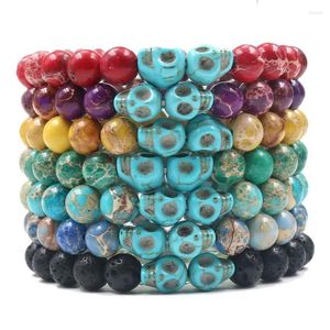 STRAND XINSHANGMIE Gepersonaliseerde punkstijl 8 mm Synthetische keizer Turquoises kralen skelet charmes armband sieraden cadeau