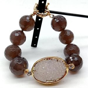 Strand Y.YING 17mm Agate Grise Naturelle Perle Ronde à Facettes Druzy Connecteur Bracelet 8