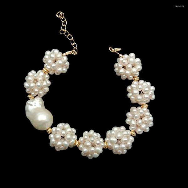 Strand Y.YING Bracelet de perles blanches de culture fait à la main Perle Keshi pour femme Boho Beach Fashion