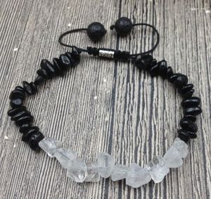 STRAND YA3014 RUGH QUARTZ KRAMEN BLACK AGATES LAPIS CHIPS KROOP Knoopte verstelbare armband