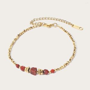 Strand YACHAN 14K Or PVD Plaqué Acier Inoxydable Bracelet Perlé Pour Les Femmes Rouge Pierre Naturelle Simple Charme Irrégulier Bijoux À La Mode Gif