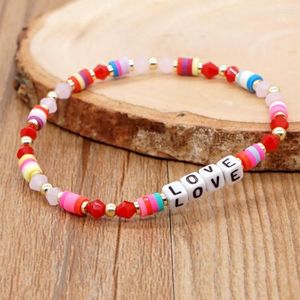 Brin YASTYT Bracelet Heishi en argile polymère cristal avec lettres d'amour pour les femmes-bijoux de fête Pulseras perlés à la mode