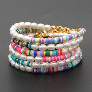 Strand Yastyt Women Jewelry Polymer Clay Summer plage Freshwater Baroque Pearl Bracelet Heishi Berons Bracelets en acier inoxydable chaîne