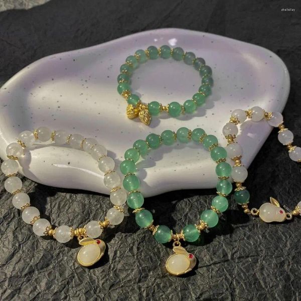 Pulsera antigua de año de hebra, pulseras de cuentas, cadena de mano femenina de estilo coreano de Jade del zodíaco chino