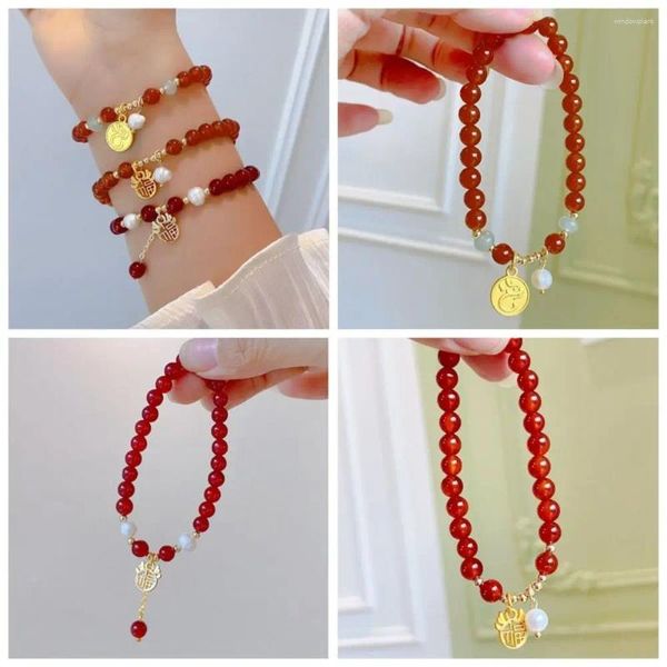 Bracelet Dragon année brin perles pendentif Imitation Agate porte-bonheur corde rouge bijoux accessoires Style chinois Fortune