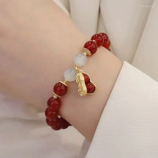 Pulsera con cuentas de la suerte para mujer, elegante brazalete con colgante de maní de cuentas rojas, joyería de estilo chino, regalos festivos