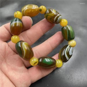 Bracelet à brins d'agate verte jaune, couleur calcédoine