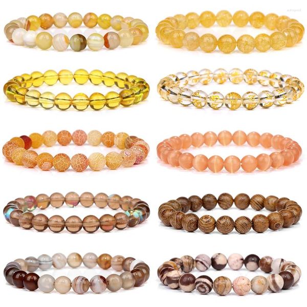 Bracelet en pierre jaune Orange marron, perles de 8mm, œil de tigre, Citrines, cristal, bijoux de guérison, cadeaux pour hommes et femmes