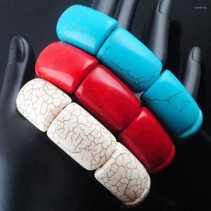 STRAND YOWOST MOOI WIT BLAUW ROOD HOWLITE GEM STONEN Bracelet Stretch Bangle 7 inch IBK303