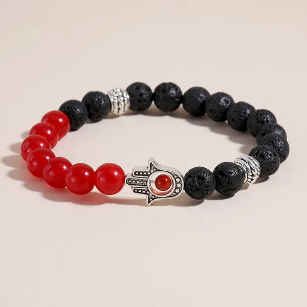 Strand YUOKIAA 8 mm Moda Volcán Natural Piedra Ágata Roja Cuentas Fátima Mano Charm Pulsera Meditación Yoga Cuenta Regalo de Cumpleaños