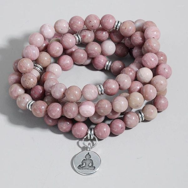 Strand Yuokiaa 8 mm Natural Red Stripe Stone Perle Yoga Hang Tag Bracelet avec la méditation rétro Méditation Bénédictions de prière Bijoux