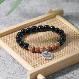 Strand Yuokiaa 8 mm Vintage Fashion Natural Bodhi Black Agate Beads Pendant Bracelet avec une méditation de guérison spirituelle Cadeau de bijoux