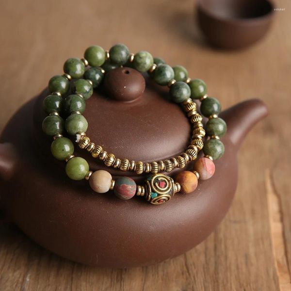 Strand YUOKIAA haute qualité naturel sud Jade énergie pierre guérison Yoga méditation Vintage Bracelet bijoux cadeau unisexe