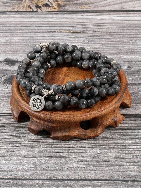 Strand Yuokiaa Japamala 8MM108 Mala Lotus Charm Pulseras Tigre Ojo Negro Labradorita Buda Rosario Meditación Bad Japa Joya