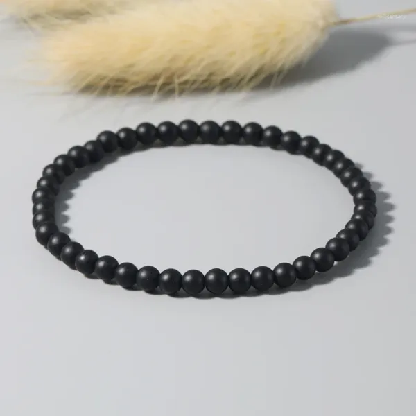 Strand Yuokiaa Natural Semi Precious Precious Precious Grosted Black Agate Bracelet Méditation artisanale Guérisse Bijoux Énergie Bijoux