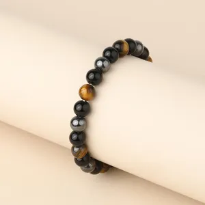 Strand YUOKIAA Vintage classique naturel noir Agate jaune oeil de tigre hématite Bracelet de perles pour hommes bijoux cadeau