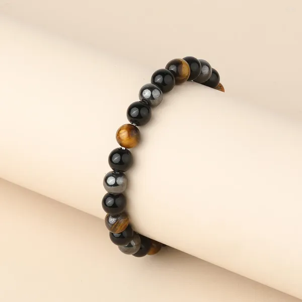 Strand YUOKIAA Vintage clásico Natural ágata negra amarillo ojo de tigre hematita pulsera con cuentas para regalo de joyería para hombres