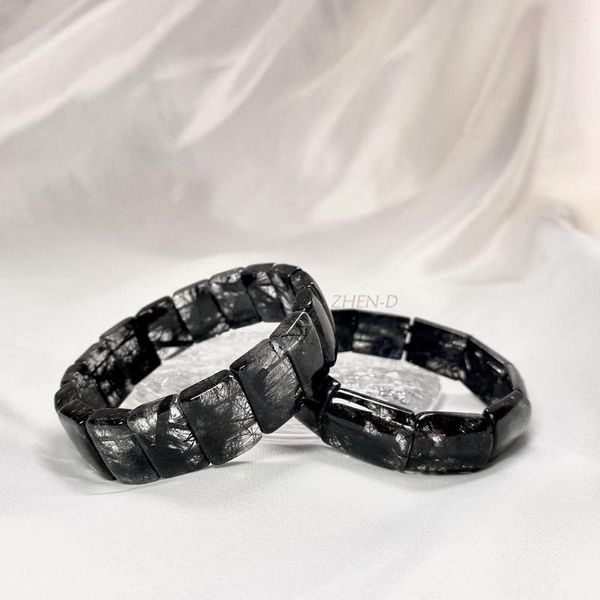 Strang ZHEN-D Jewelry Armband aus natürlichen schwarzen Turmalin-Quarz-Rutiledelstein-Perlen, cooles besonderes Heilungsgeschenk für Mann, Frau, Paar