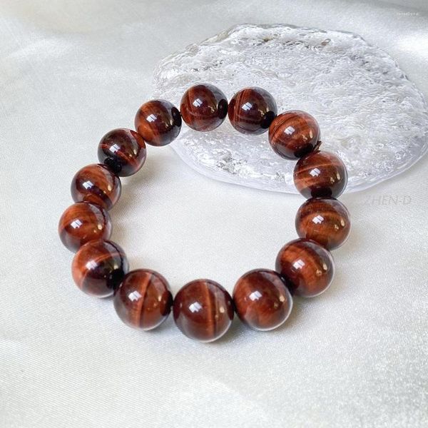 Strand ZHEN-D Jewelry Natural Red Tiger Eye Stone Gemstone Beads Bracelet Alta calidad Magnífico Buen significado Regalo perfecto para hombre Mujer