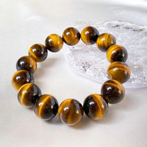 Strand ZHEN-D Jewelry Natural Yellow Tiger Eye Stone Gemstone Beads pulsera de alta calidad hermoso regalo especial para hombre mujer