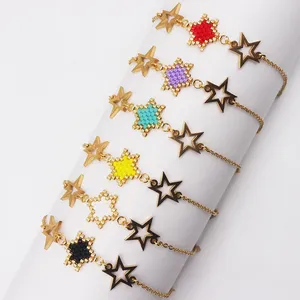 Strand ZHONGVI Miyuki Bracelet de perles délicates minimaliste mode Chic bijoux tendance plaqué or étoile chaîne en acier inoxydable