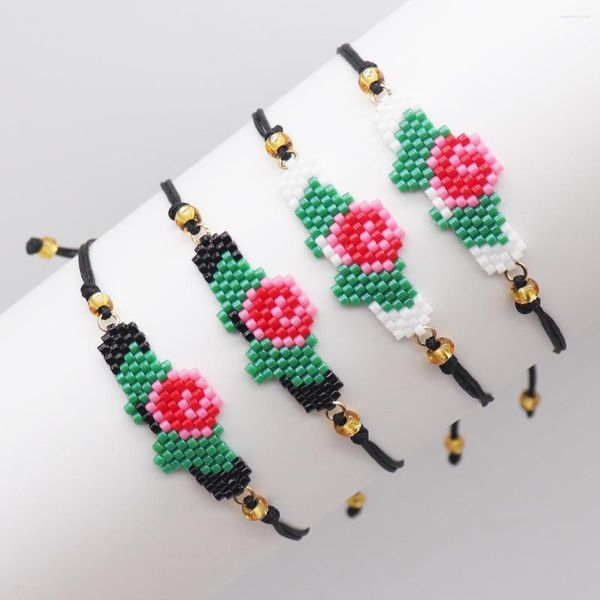 Strand ZHONGVI, pulsera con cuentas de flores rosas para mujer, chica adolescente, accesorios de moda, joyería hecha a mano, bohemio, venta al por mayor