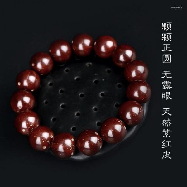 Bracelet Strand Zi Jin Shu, perles rondes, cuir noir et doré, Bodhi rouge violacé, objets de collection, chapelet autographe Boutique