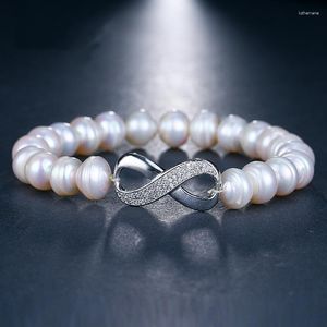 Strand Zircons Elegant Fashion Silver Color 8 Shape Cz White Shell Pearl Bracelets With Cubic Zirconia Femmes Bijoux de fête de mariage