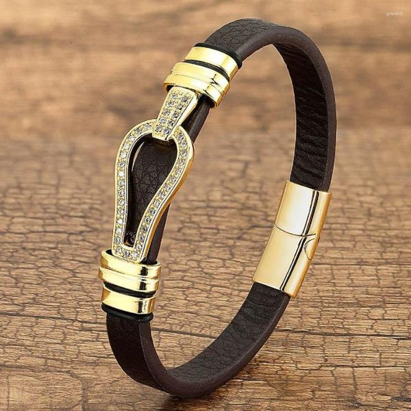 Strand Zlxgirl Bracelet en cuir de luxe boucle en acier inoxydable de la main de la femme Bracelet en or africain de dubaï
