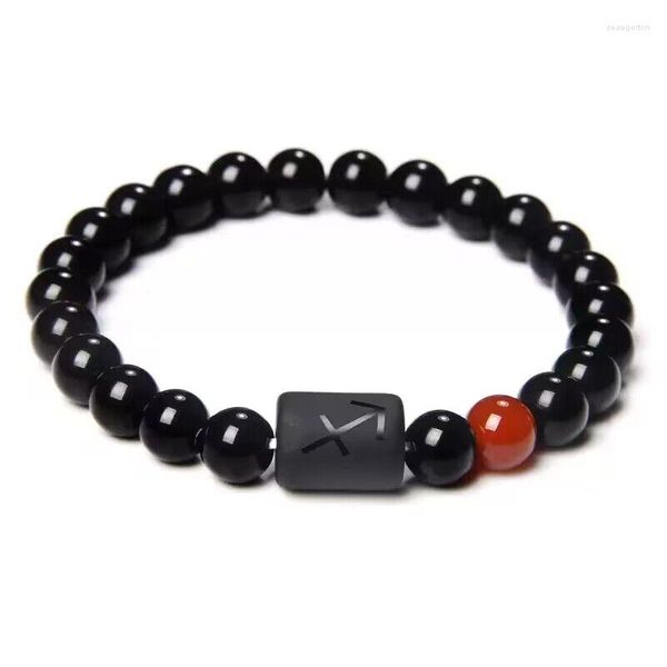 Strand Zodiac Constellations Natural Black Agate Stone Bracelets pour hommes et femmes Bijoux de bracelet en perles