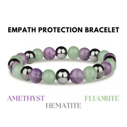 Brins 1 PC Empath Protection Bracelet: Amethyst, Hématite Fluorite 8 mm Crystals d'équilibre émotionnel (Guérison des cristaux, cadeau)