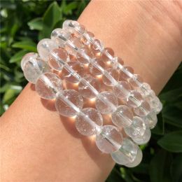 Brins 1 pc Fengbaowu Natural White Rock Quartz Bracelet Round Perles avec inclusions Reiki Healing Stone Fashion Bijoux Gift Men Femmes