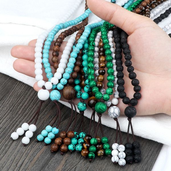 Brins 10 styles 6 mm 108 perles Collier Budda Bracelets multicouche Charme Naturel Stone Prayer Elastics Bangles Bijoux Gift For Friend