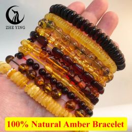 Strons 100% Natural Amber Bracelet Healing Energy Gemstone Stretch Men Women Bracelets Fashion Jewelry Gift