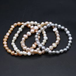 Hilos 100% de pulsera de perlas naturales Cordete elástica de las pulseras de perlas reales para la amiga del tamaño de la perla 89 mm
