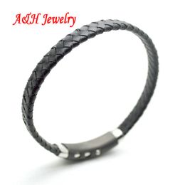 Brins 10pc Nouveau arrivée noire en cuir authentique en cuir tricoté fermable fashion hommes bracelets bracelets