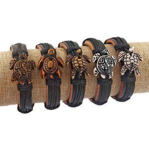 STARDS 10PCS MENS MIX WIT/BROWN TRIBAL SEA Surfer Charm Turtle lederen armband