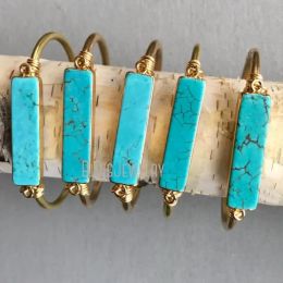 Brins 10pcs Stone Natural Stone Howlite Bar Bracelet Femme K Couleur or Couleur en acier inoxydable Boho Blue Turquoise Gift Bijoux