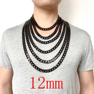 Strands Arma de 12 mm Negro Vintage Joyería Collar de acero inoxidable Adecuado para hombres Mujeres Longitud de la cadena cubana curvada 18-36 Collar de hombre Envío directo 240424