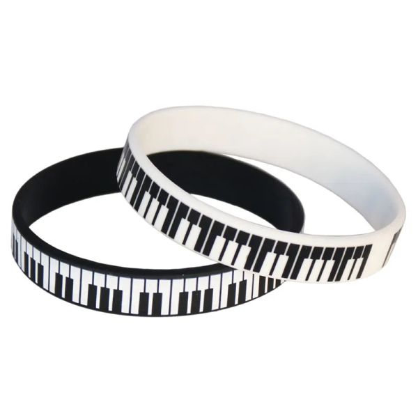 Brins 1pc Vente chaude noire blanc imprimé piano keycboard silicone bracelet note de musique bracelet bracelet pour les fans de loger musicaux cadeau sh081