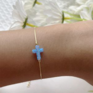 Brins (1pc / lot) S925 argent sterling 9 * 12 mm bleu clair synthétique bracelet synthétique incendie de feu de feu d'opale pour cadeau