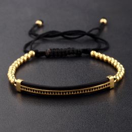 STRANDS 2020 Classic Luxury CZ Black Zircon Long Tubes4mm Copper Beads Macrame Men Braceletsbangles for Women Jewelry Bileklik