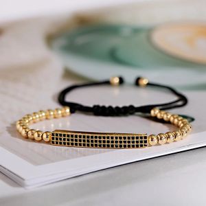 Brins 2022 Luxury Gold Color Long Strip Beads Bracelet Men Classic CZ Bracelet réglable Homme Bijoux fait à la main pour les femmes